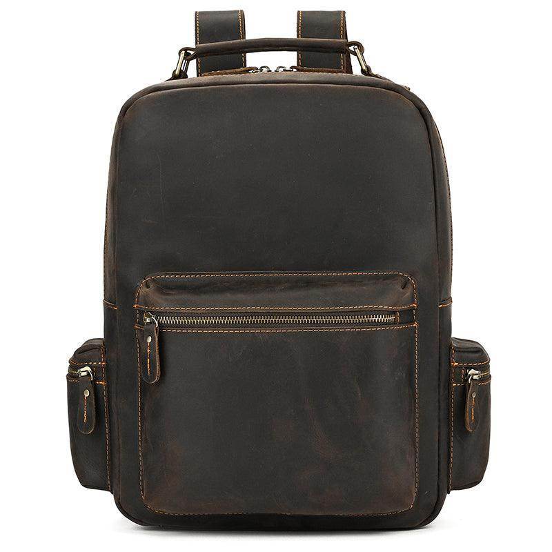 Stylish genuine leather laptop backpack with multiple pockets for organization and easy access