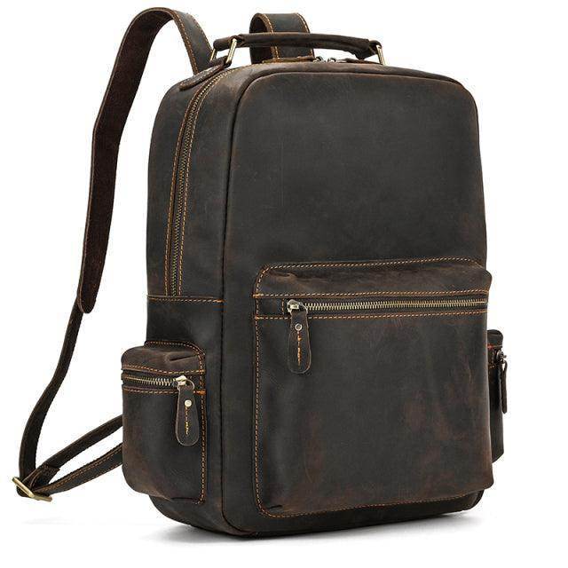 Genuine leather laptop backpack from VacationGrabs with multiple compartments and a stylish design