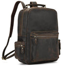 Genuine leather laptop backpack with multiple pockets and adjustable shoulder straps for easy travel
