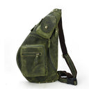 Genuine leather mens chest bag in green with multiple compartments for convenience and style