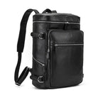 Genuine leather mens daypack in black with multiple zipper pockets for everyday use