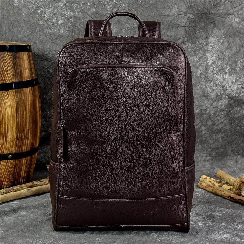 Genuine leather mens daypack with a sleek design, perfect for daily use and travel adventures