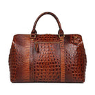 VacationGrabs genuine leather shoulder bag in brown with crocodile texture and zippered pocket