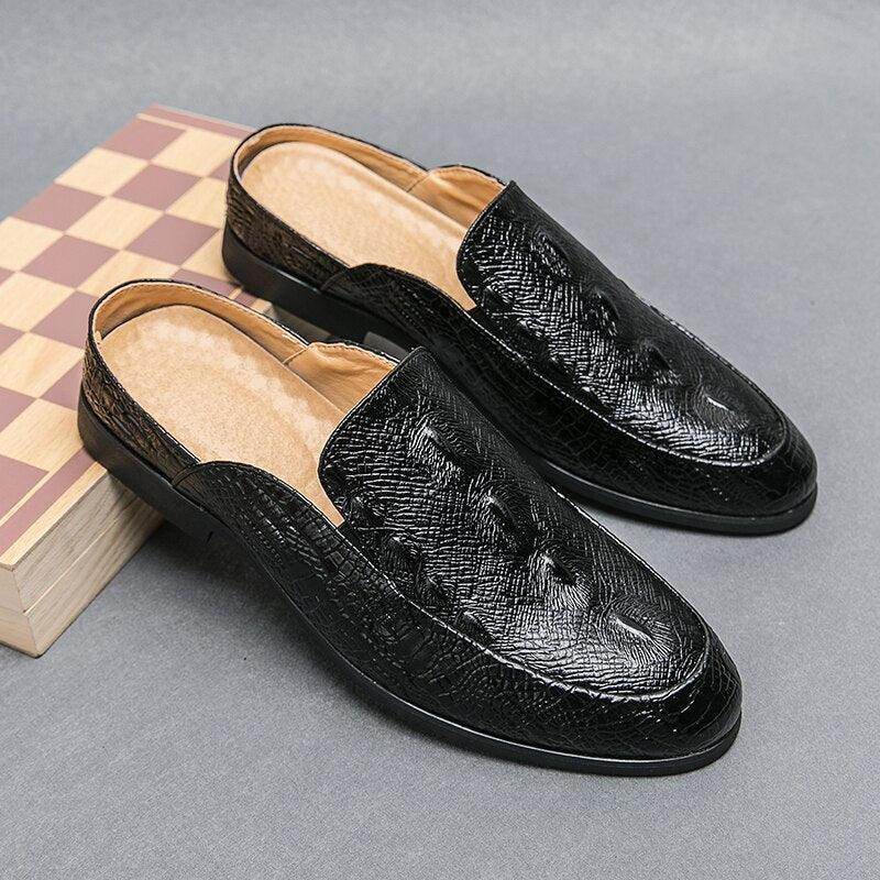 VacationGrabs genuine slip-on loafers in black with stylish textured design for casual wear