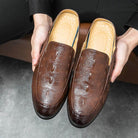 Genuine slip-on loafers in brown with textured leather design for men's casual style
