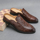 Genuine slip-on loafers for men in dark brown with textured leather design for casual wear