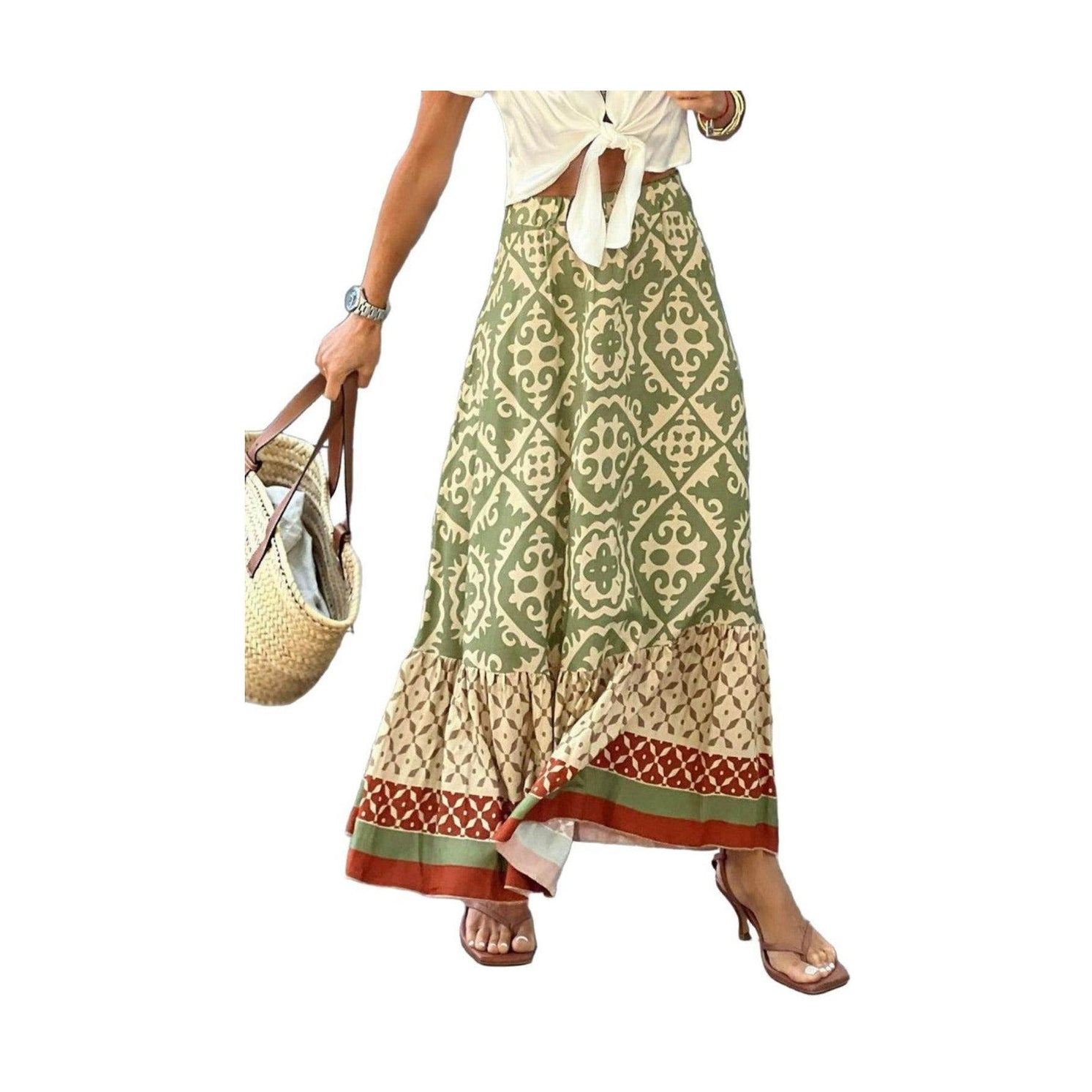 Geometric Elastic Waist Maxi Skirt - VacationGrabs