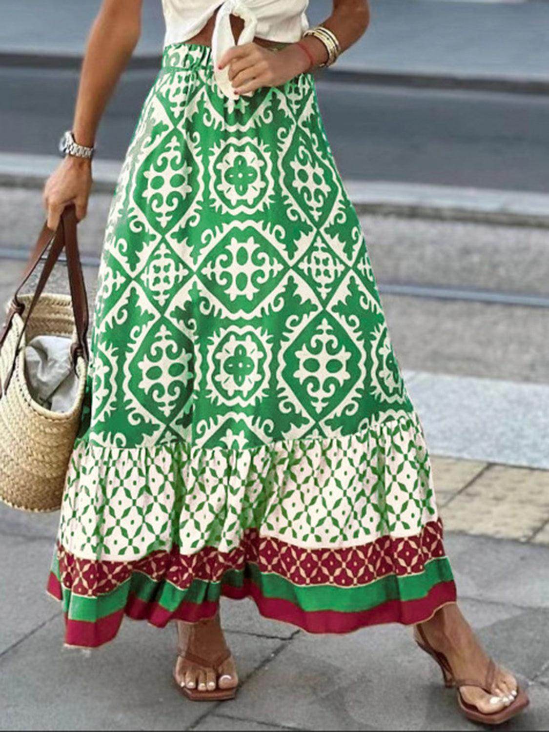 Geometric Elastic Waist Maxi Skirt - VacationGrabs