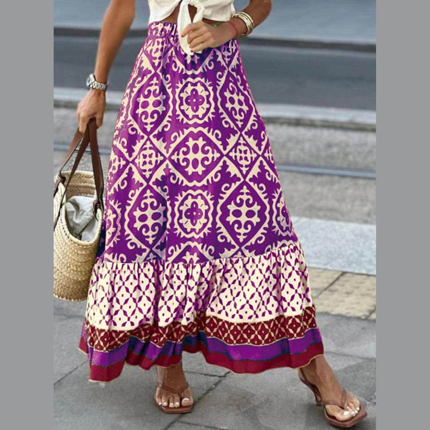 Geometric Elastic Waist Maxi Skirt - VacationGrabs