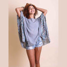 Geometric Embroidered Sleeve Kimono - VacationGrabs