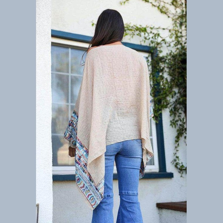 Geometric Embroidered Sleeve Kimono - VacationGrabs