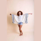 Geometric Embroidered Sleeve Kimono - VacationGrabs