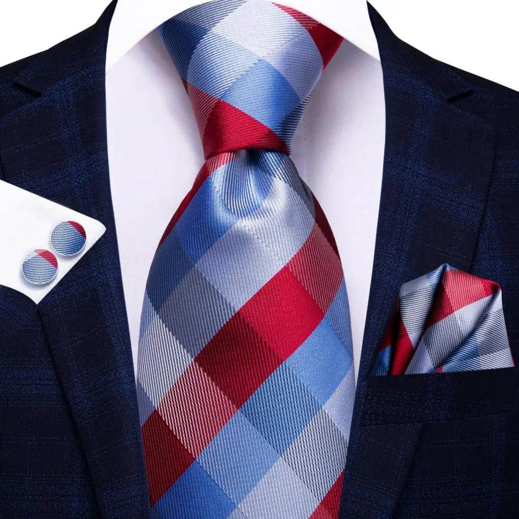 Men's Accessories - Ties Geometric Pattern Neckties For Men Silk Tie Sets Square Cufflinks