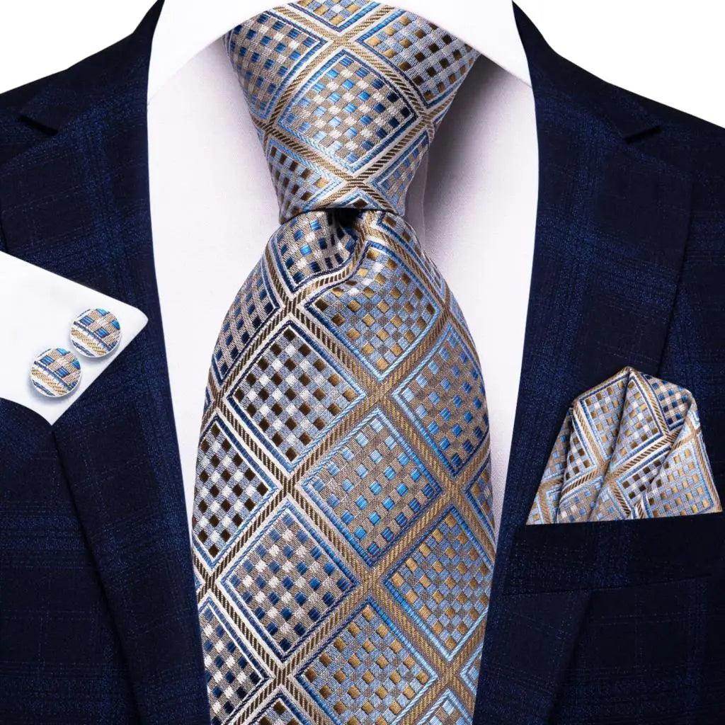 Men's Accessories - Ties Geometric Pattern Neckties For Men Silk Tie Sets Square Cufflinks