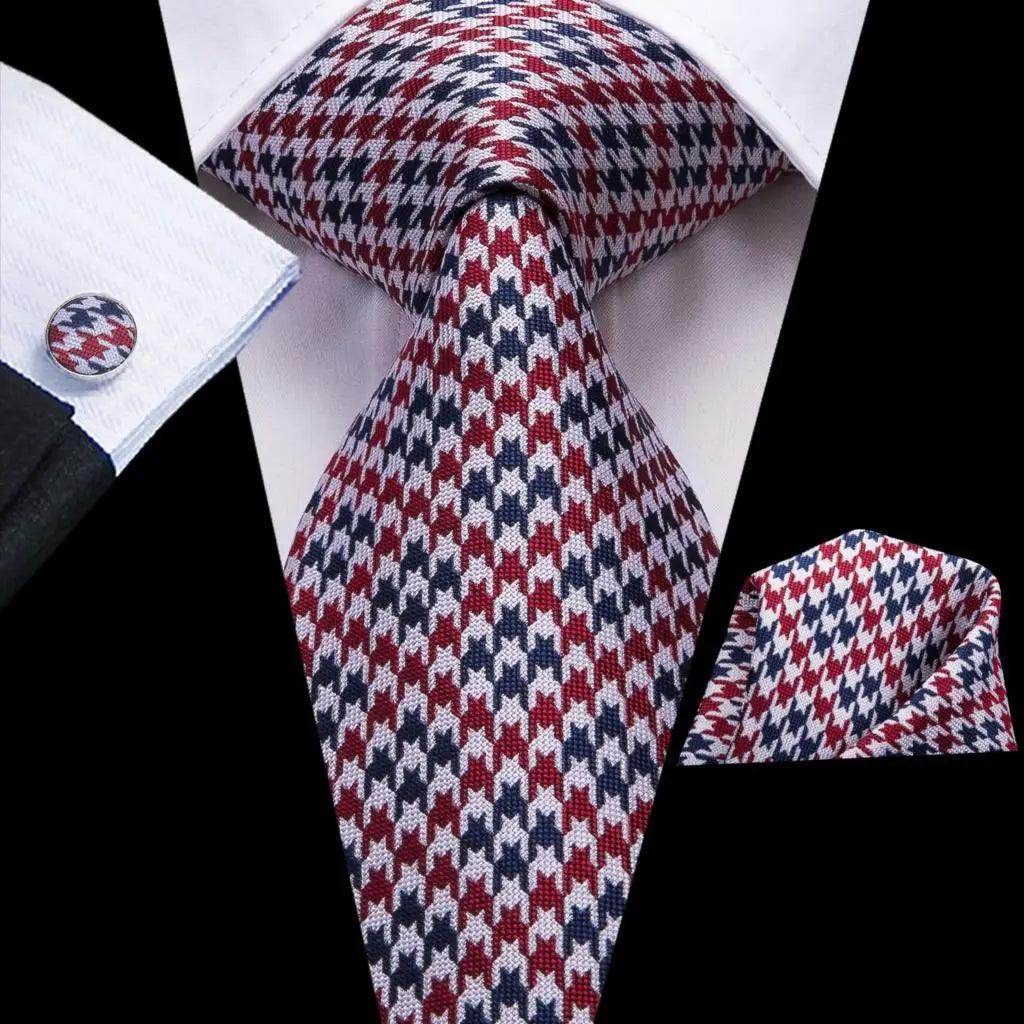 Men's Accessories - Ties Geometric Pattern Neckties For Men Silk Tie Sets Square Cufflinks