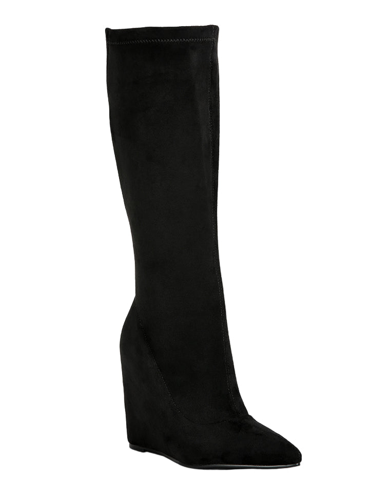Black knee-high boot on a white background