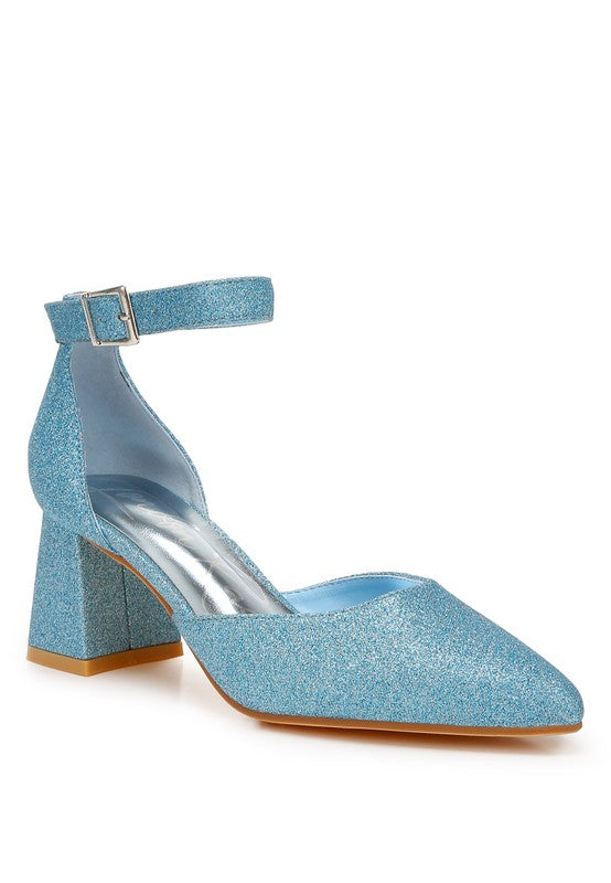 Rag Company glitter block heel sandals in blue for stylish occasions