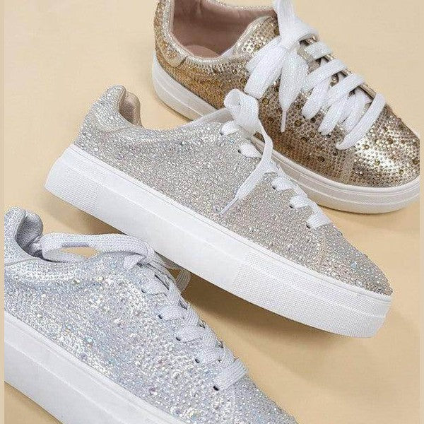 Glitter low top sneakers in silver and gold with platform sole for stylish comfort