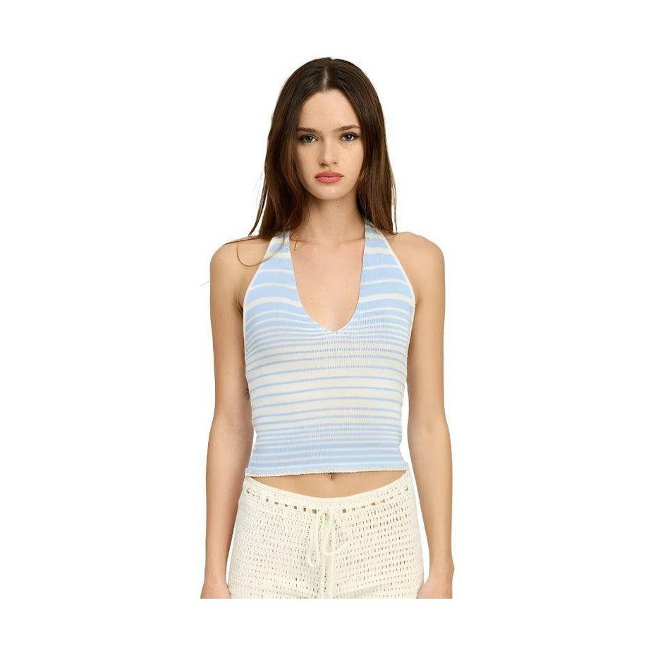 Glitter Yarn Halter Top With Back Tie - VacationGrabs