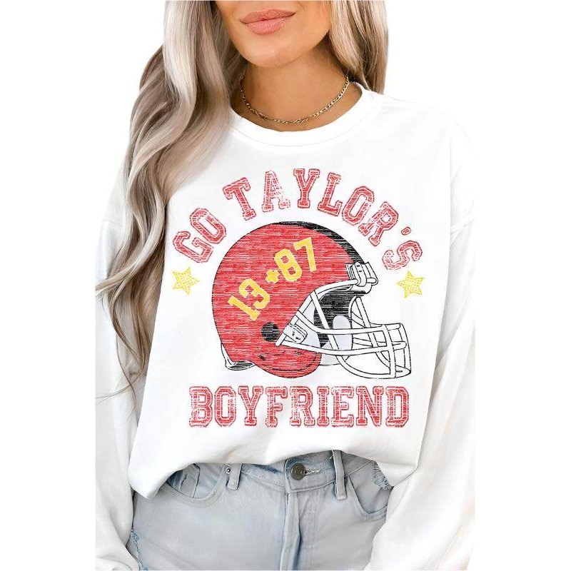 Go Taylors Boyfriend Football Graphic Sweatshirt - VacationGrabs