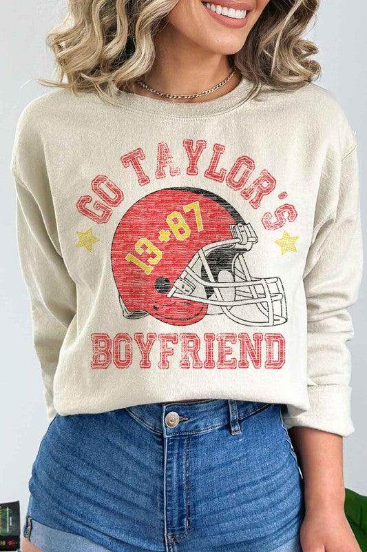 Go Taylors Boyfriend Football Graphic Sweatshirt - VacationGrabs