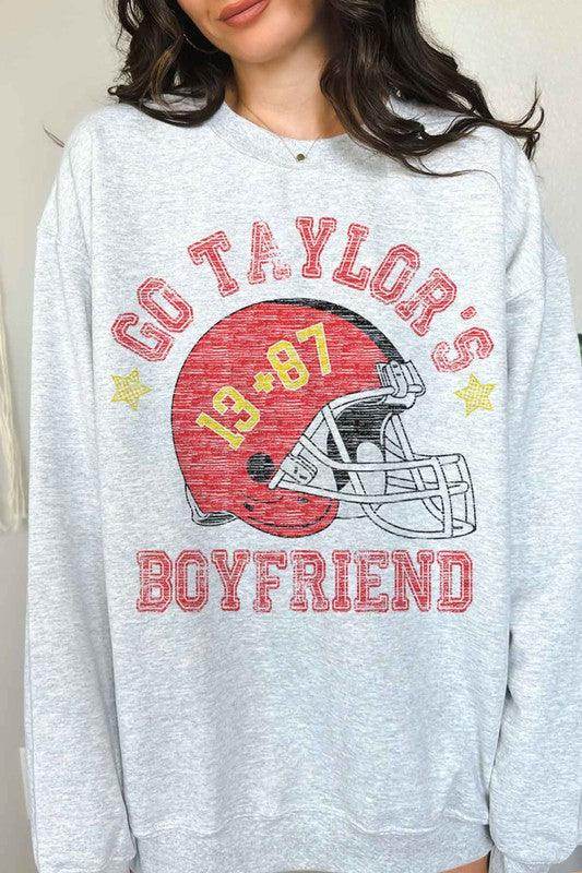 Go Taylors Boyfriend Football Graphic Sweatshirt - VacationGrabs