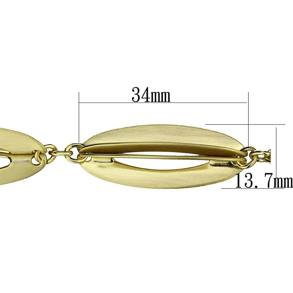 Close-up of a gold and brass women's bracelet featuring a sleek, modern design with oval links
