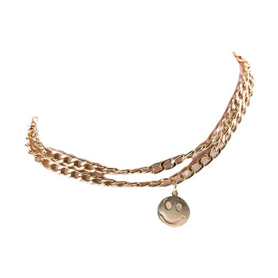 Bella Chic gold anklet with smiley charm on ankle double chain delicate jewelry