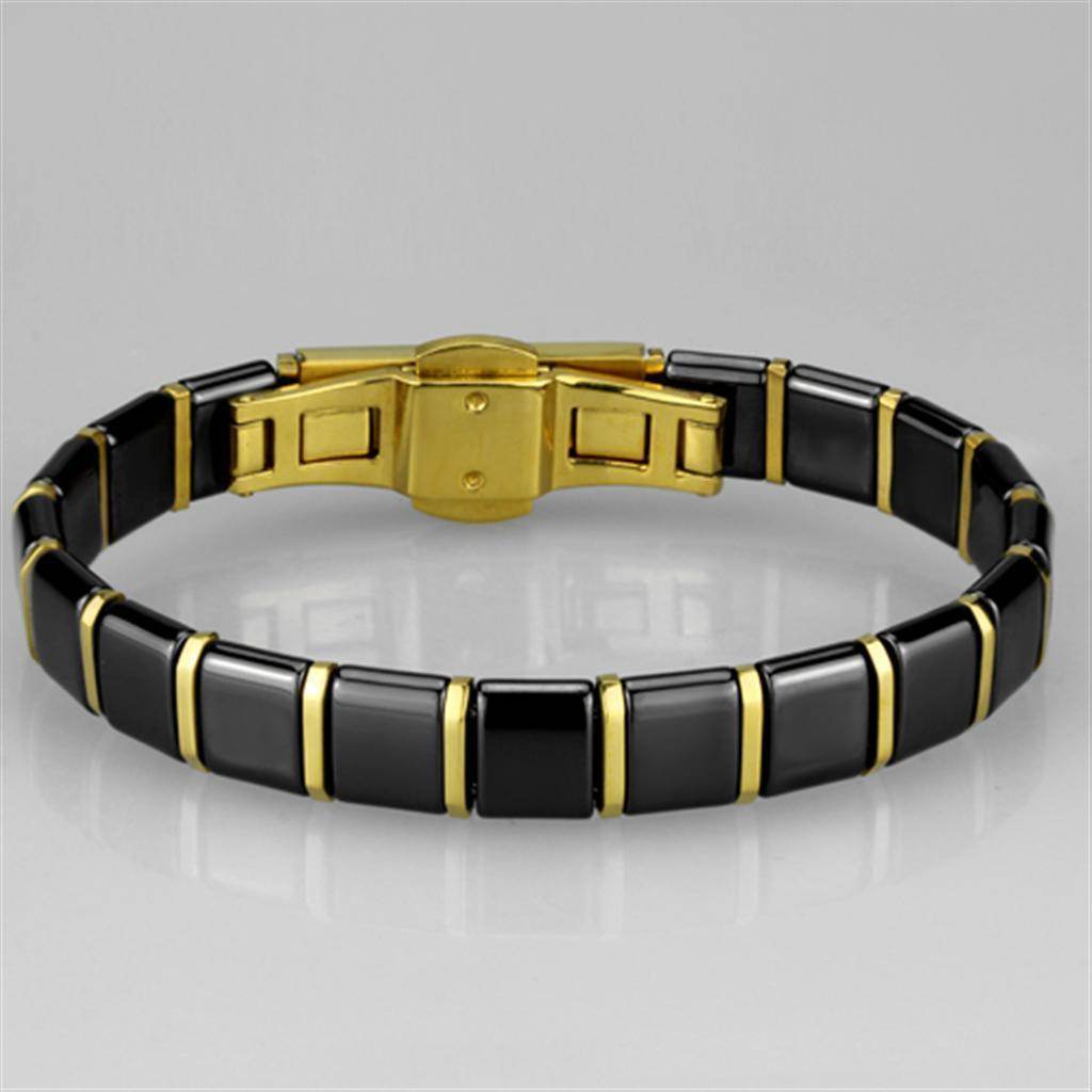 Elegant gold ion plated women's bracelet with black accent links for a stylish look