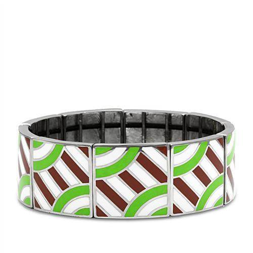 Green and brown geometric stretch bracelet with vibrant patterns for a stylish accessory