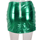 Red Iphigenia green puffer skirt with shiny finish and front zipper for a stylish look