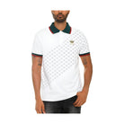 WEIV Men's Green Red White Collared Polo Shirt with Patterned Design and Embroidered Logo