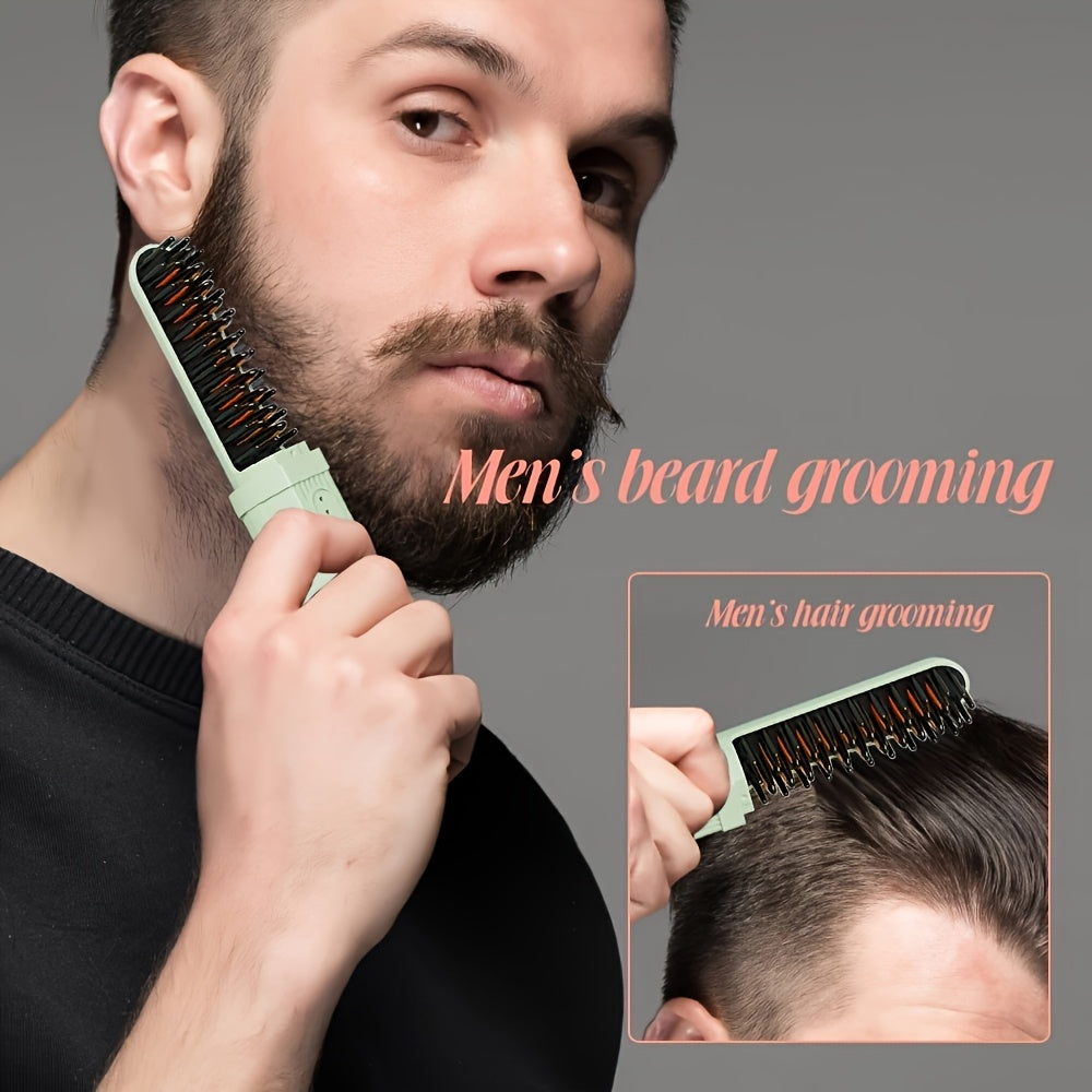 Men's hair straightener in green for grooming beards and hairstyles