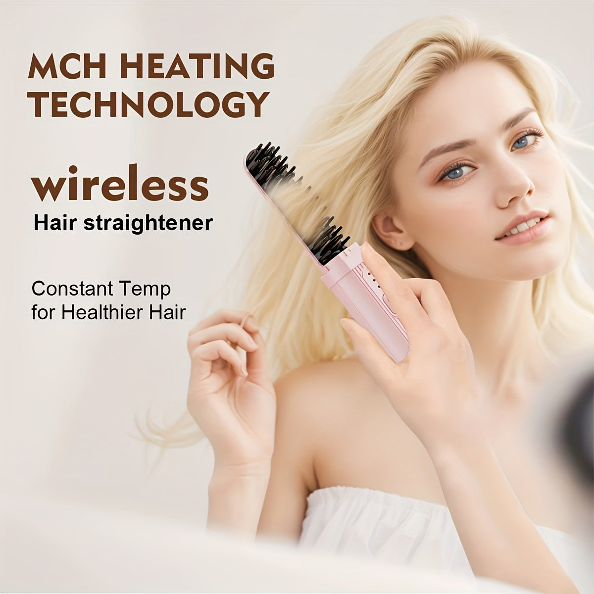 Wireless hair straightener with MCH heating technology in pink for healthier styling