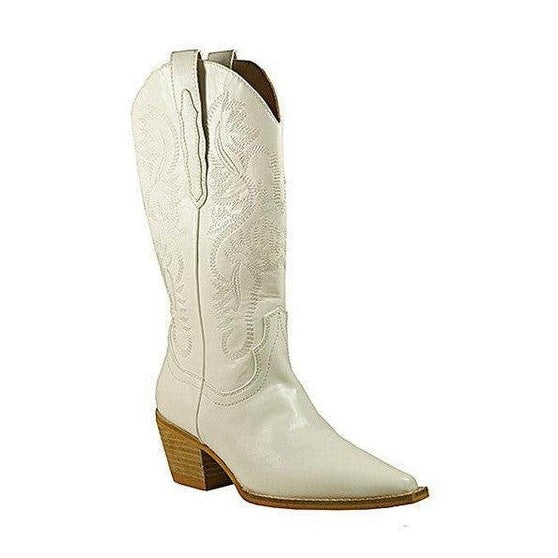 Hanan-Embroidery Western Boots - VacationGrabs