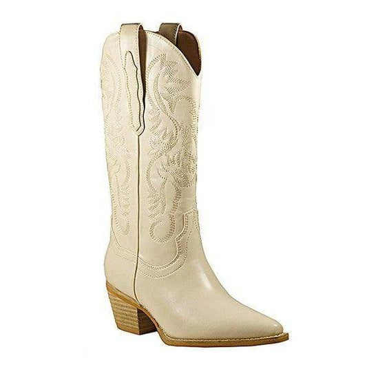Hanan-Embroidery Western Boots - VacationGrabs