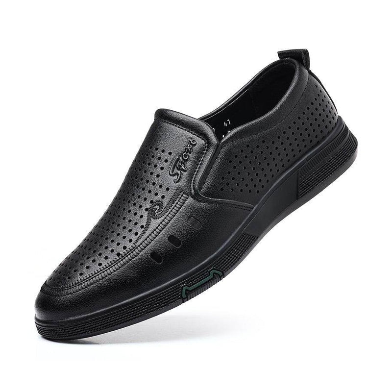 VacationGrabs handmade casual slide on shoes in sleek black with breathable perforations