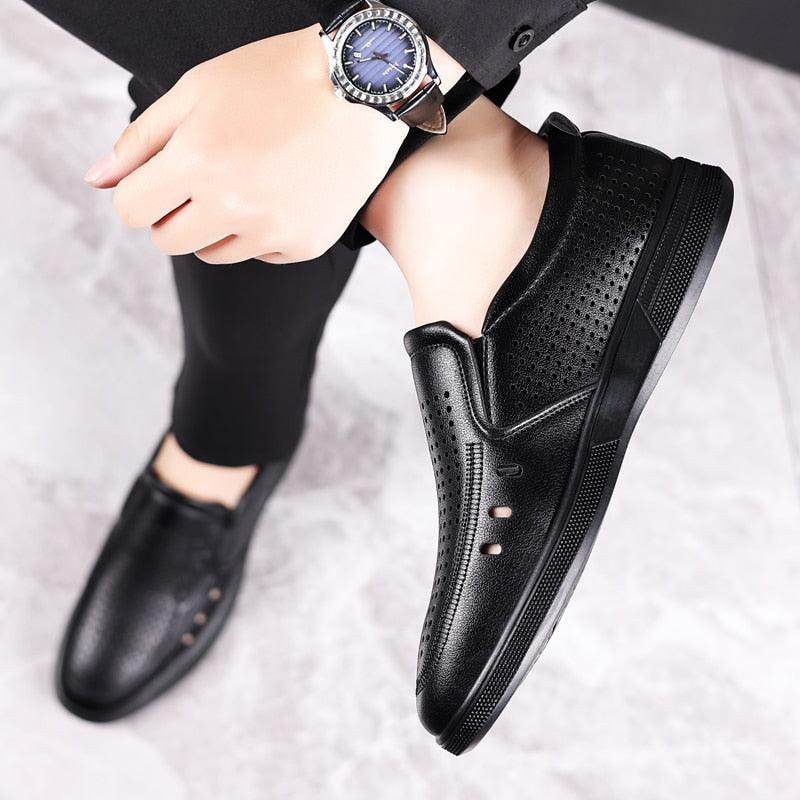 Stylish black handmade casual slide on shoes perfect for everyday wear with breathable design