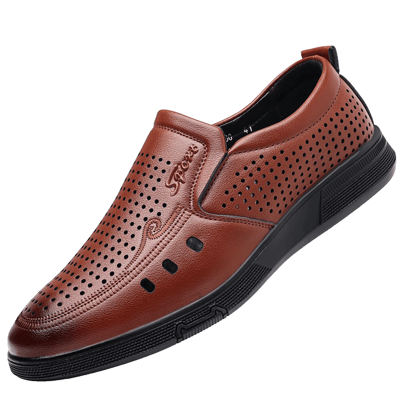 VacationGrabs handmade casual slide on shoes in brown with perforated design for breathability