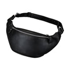 Hands-free leather fanny pack in black with spacious zippered compartments for stylish convenience