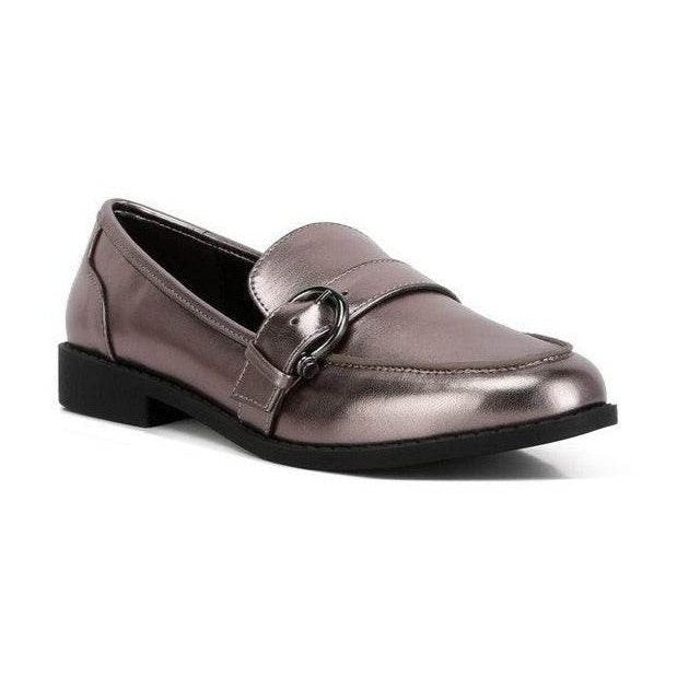 Haruka Metallic Faux Leather Loafers - VacationGrabs