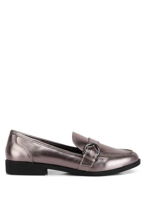 Haruka Metallic Faux Leather Loafers - VacationGrabs