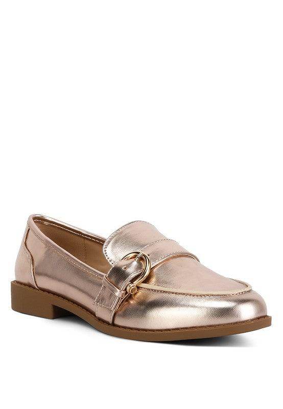 Haruka Metallic Faux Leather Loafers - VacationGrabs