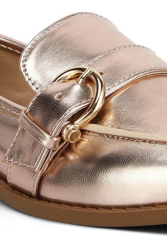 Haruka Metallic Faux Leather Loafers - VacationGrabs