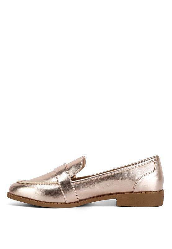 Haruka Metallic Faux Leather Loafers - VacationGrabs