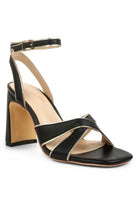 Heeri Metallic Lined Slim Block Heel Sandals - VacationGrabs