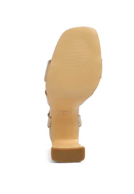 Heeri Metallic Lined Slim Block Heel Sandals - VacationGrabs