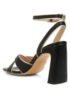 Heeri Metallic Lined Slim Block Heel Sandals - VacationGrabs