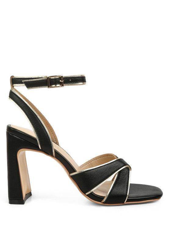 Heeri Metallic Lined Slim Block Heel Sandals - VacationGrabs