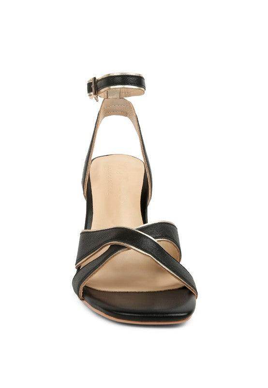 Heeri Metallic Lined Slim Block Heel Sandals - VacationGrabs
